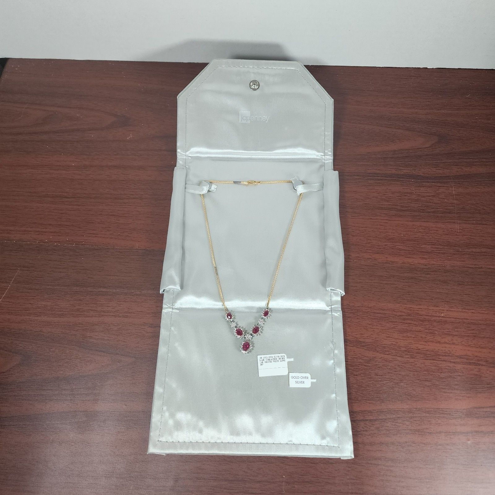 14k Gold-Plated Sterling Silver Necklace Featuring Lab-Created Rubies 18"